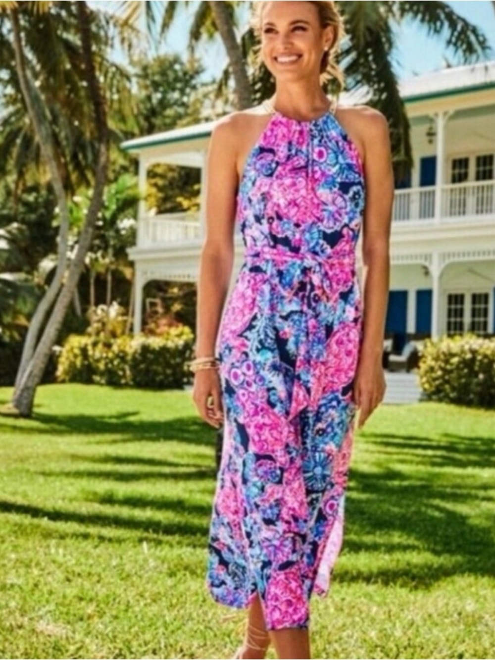 LILLY PULITZER Bingham Midi Dress High Tide In Turtle Amazement large NWT - Picture 2 of 8